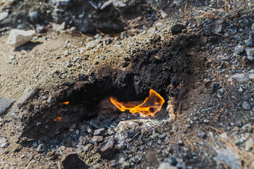 natural gas burns in the national park Olympos, the lights of chimaera, Turkey