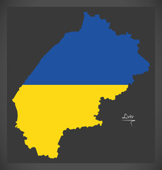 Lviv map of Ukraine with Ukrainian national flag illustration