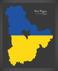 Kiev Region map of Ukraine with Ukrainian national flag illustration