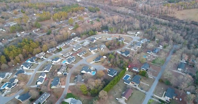 Aerial Drone Footage over a neighborhood in a rural area
