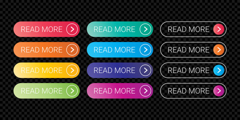 Fototapeta premium Read More web button flat design template with color gradient style. Vector web page button element isolated internet site page thin line outline modern button icons set on transparent background