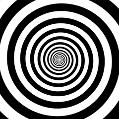 Hypnotic circles abstract vector optical illusion spiral swirl. Hypnotize circular pattern background of black and white rotating circles or psychedelic hypnosis lines in hypnotic motion © Ron Dale