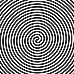 Hypnotic circles abstract spiral lines swirl or optical illusion motion spin. Vector hypnotize circular pattern background of black white rotating hypnotic circles or psychedelic hypnosis lines