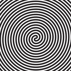 Hypnotic circles abstract spiral lines swirl or optical illusion motion spin. Vector hypnotize circular pattern background of black white rotating hypnotic circles or psychedelic hypnosis lines