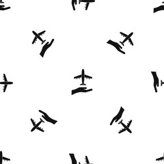 Airplane and palm pattern seamless black
