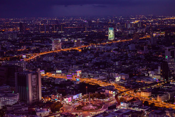 Fototapeta na wymiar Cityscape of Bangkok city at night time with city line light, Bangkok, Thailand, Circa October 2017