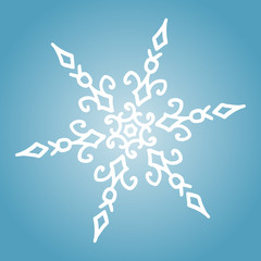 Winter white snowflake on blue background. Christmas element. Vector illustration.