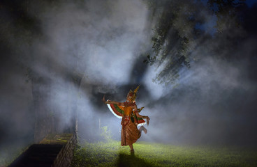 Manohra dance ,Beautiful young girl Thai Dancing art, pantomime performances action, Thailand