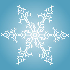 Winter white snowflake on blue background. Christmas element. Vector illustration.