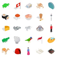 European place icons set, isometric style