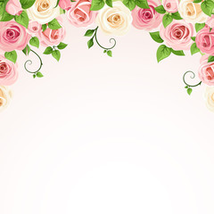 Vector background frame with pink and white roses.