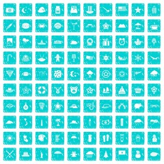 100 star icons set grunge blue