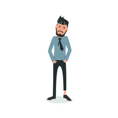 Exhausted and completely wiped out cartoon guy in casual clothes, gesturing. Vector illustration. Modern flat design.