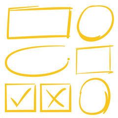 yellow hand drawn check marks and highlighters