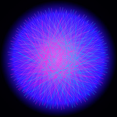 Abstract illustration with purple and blue intersecting lines on dark background