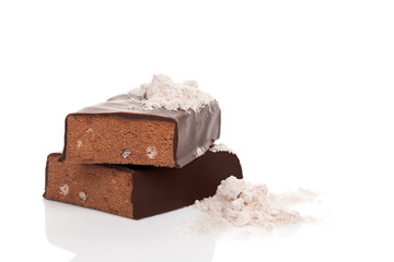 Protein bar and powder.