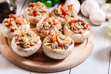 Champignon caps stuffed with minced meat