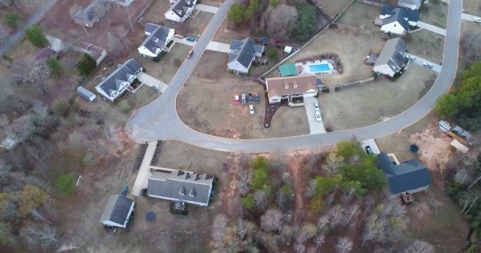 Aerial Drone Footage over a neighborhood in a rural area