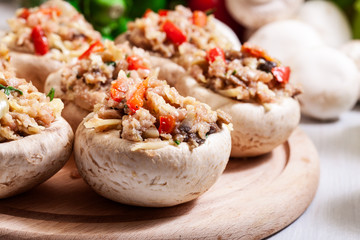 Champignon caps stuffed with minced meat