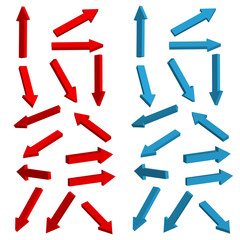 Set of red and blue arrows. Vector elements.