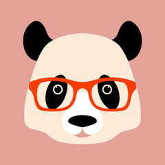 panda face in glasses vector illustration style flat