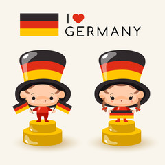 Germany : Boy and Girl Wearing National Hat : Vector Illustration