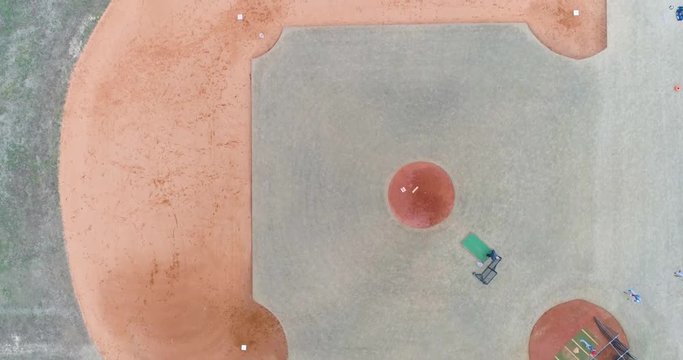 Aerial Drone footage flying over a baseball field