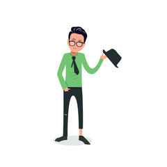 Exhausted and completely wiped out cartoon guy in casual clothes, gesturing. Vector illustration. Modern flat design.