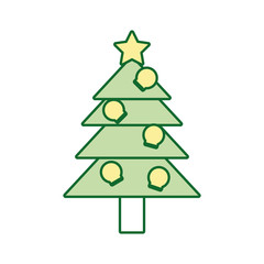 flat line  colored  christmas tree over white background vector illustration