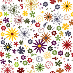 Cute colorful seamless pattern with colorful flowers autumn colors vector illustration white background