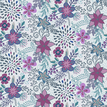 Seamless pattern with beautiful flowers and branches.