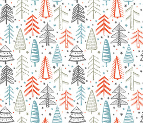 Seamless pattern with ornate Christmas trees.