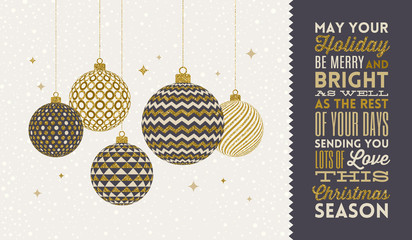 Christmas greeting card - patterned golden baubles on a snowy white background. Vector illustration. © sergo77