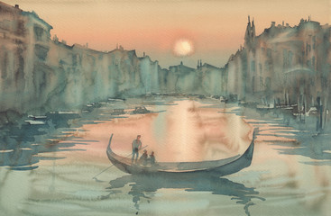 Sunset in Venice watercolor © Egle