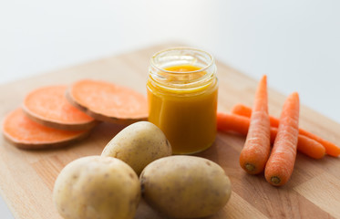 vegetable puree or baby food in glass jar