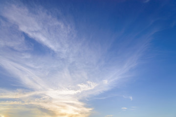Naklejka na ściany i meble Blue sky with close up white fluffy tiny clouds background and pattern