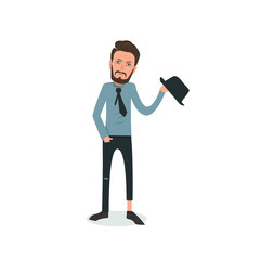 Exhausted and completely wiped out cartoon guy in casual clothes, gesturing. Vector illustration. Modern flat design.