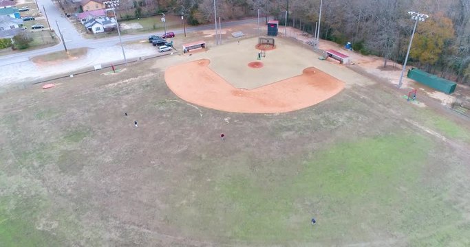 Aerial Drone footage flying over a baseball field