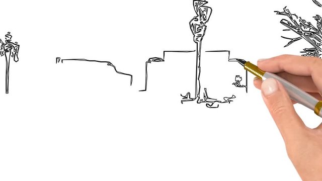 Draw a snow-bound area is in the center of city Moscow. Animation