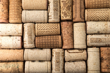 Closeup pattern background of many different wine corks