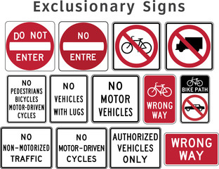 Regulatory traffic sign. Exclusionary. Vector illustration.
