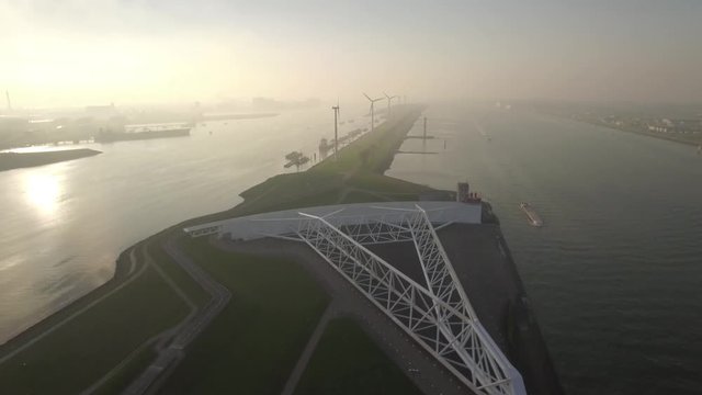 An arial view of the Maeslantkering in the Netherlands