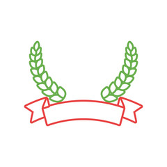 flat line  colored leaves  with ribbon  over white background  vector illustration