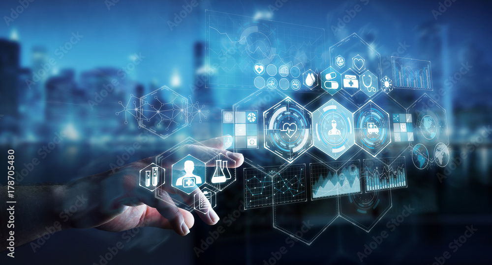 Poster businessman using digital medical interface 3d rendering