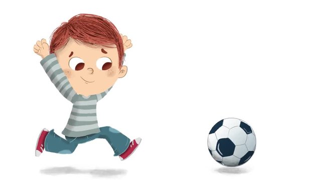 Niño jugando al futbol corriendo tras la pelota