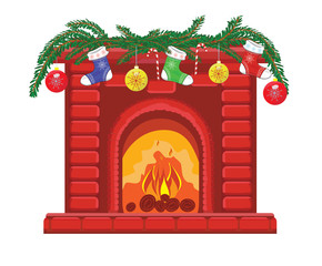 Векторное изображение украшенный к новому году камин