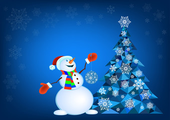 Abstract Christmas tree and snowman