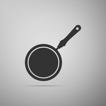 Frying pan icon isolated on grey background. Flat design. Vector Illustration