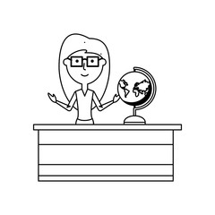 Cartoon teacher woman at desk icon over white background vector illustration