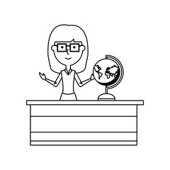 Cartoon teacher woman at desk icon over white background vector illustration